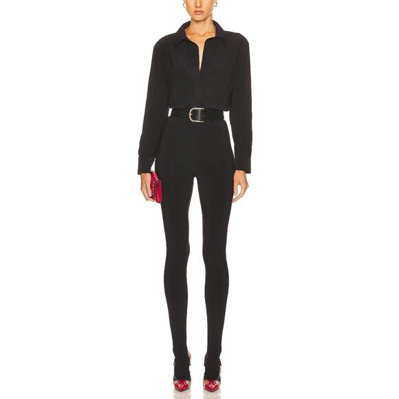 Norma Kamali Pants - Norma Kamali Sleek Black Shirt Legging Jumpsuit Size S